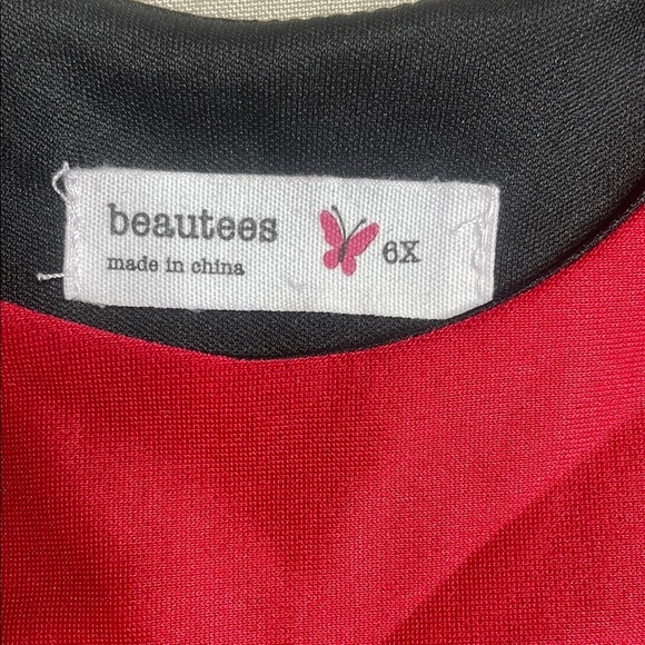 BEAUTEES Red Kids Dress with Black Floral Design - Picture 5 of 10